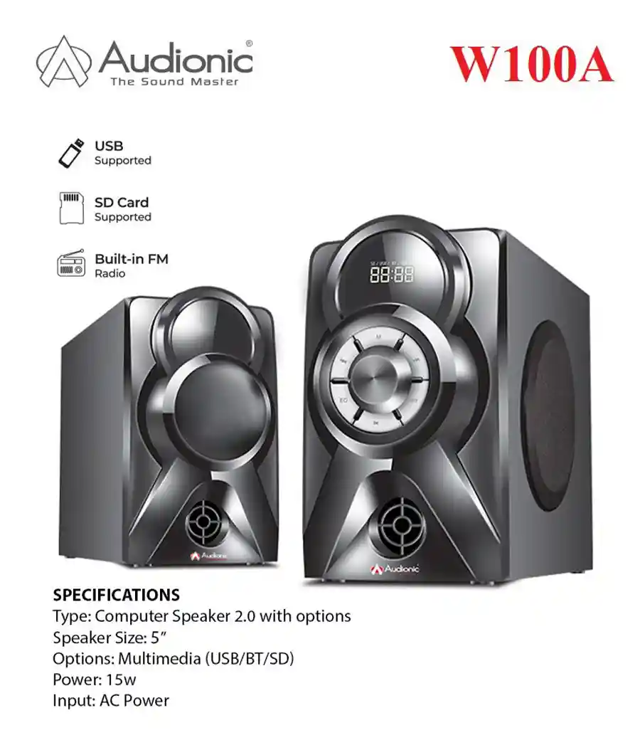 Audionic — W100A Computer Multimedia 2.0 Speaker