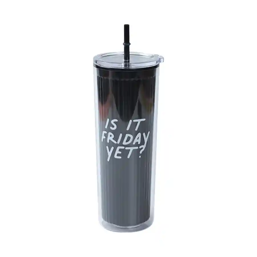 Miniso — Black & White Series Double Wall Straw Plastic Bottle 720mL