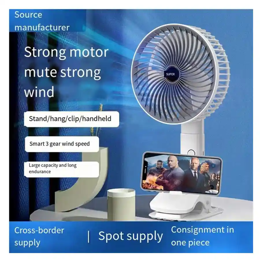 3in1 Rechargeable Clamp Clip 3 Speed Fan (Mobile Holder + Cabinet Clip + Desktop Base)