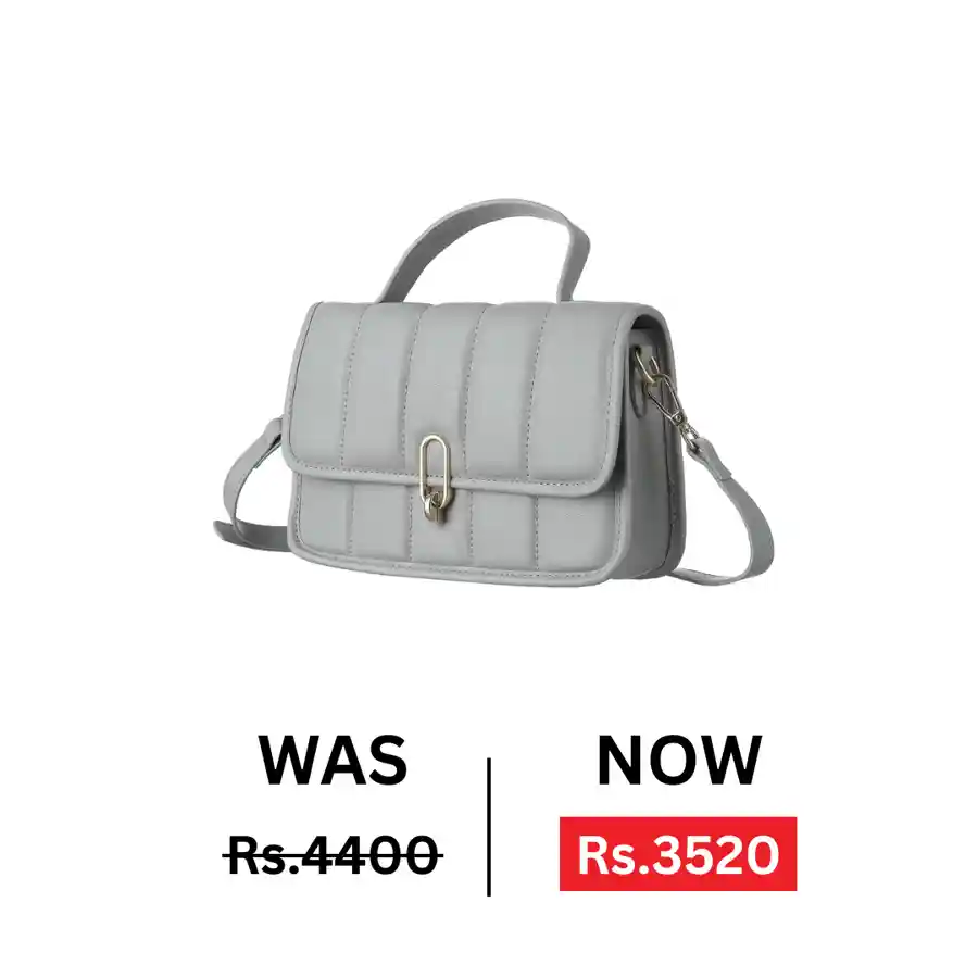 Miniso — Quilted Crossbody Handbag with Flap and Lock (Gray)