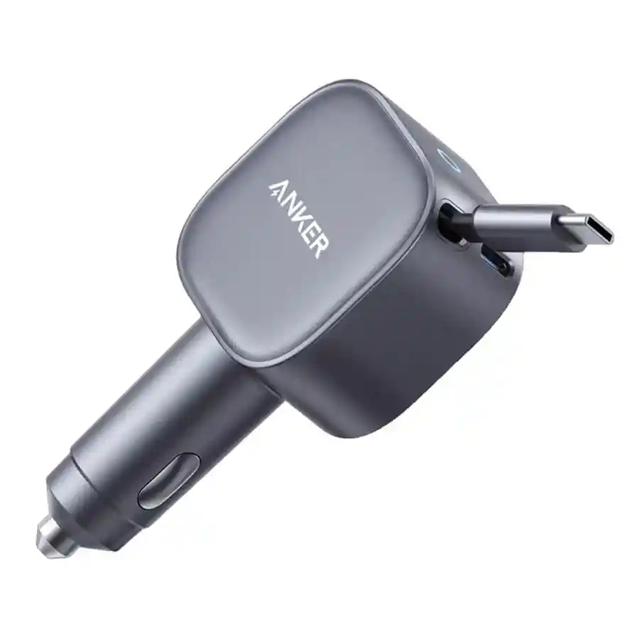 Anker Nano 75W USB-C Car Charger with Built-in Retractable USB-C Cable