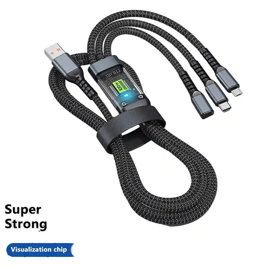 3 in 1 Fast Charging Cable 100W Multi Connector USB Type C Lightning Micro USB Braided Data Sync Cord Quick Charge High Speed Durable Tangle Free Mobile Phone Tablet Power Bank Tra