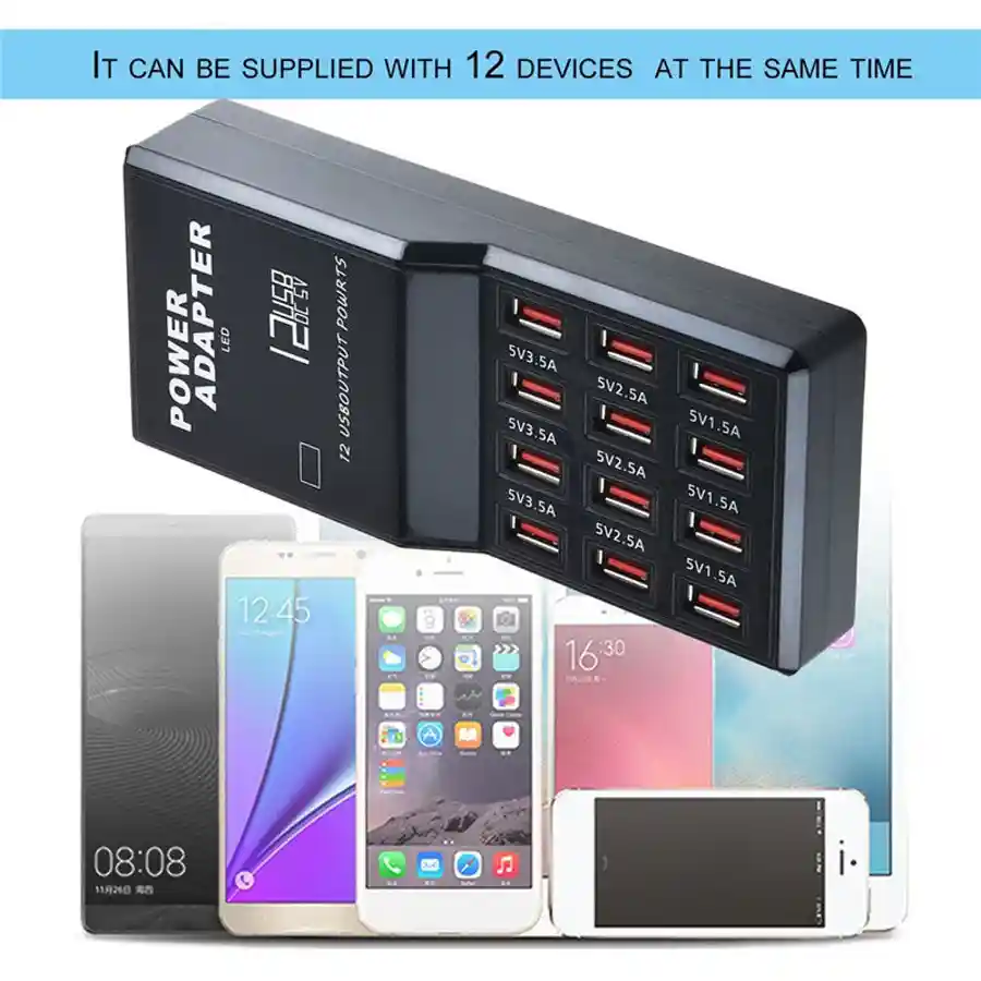 12 Port USB Charging Station | Universal Multi Charger Hub 12A Desktop Fast