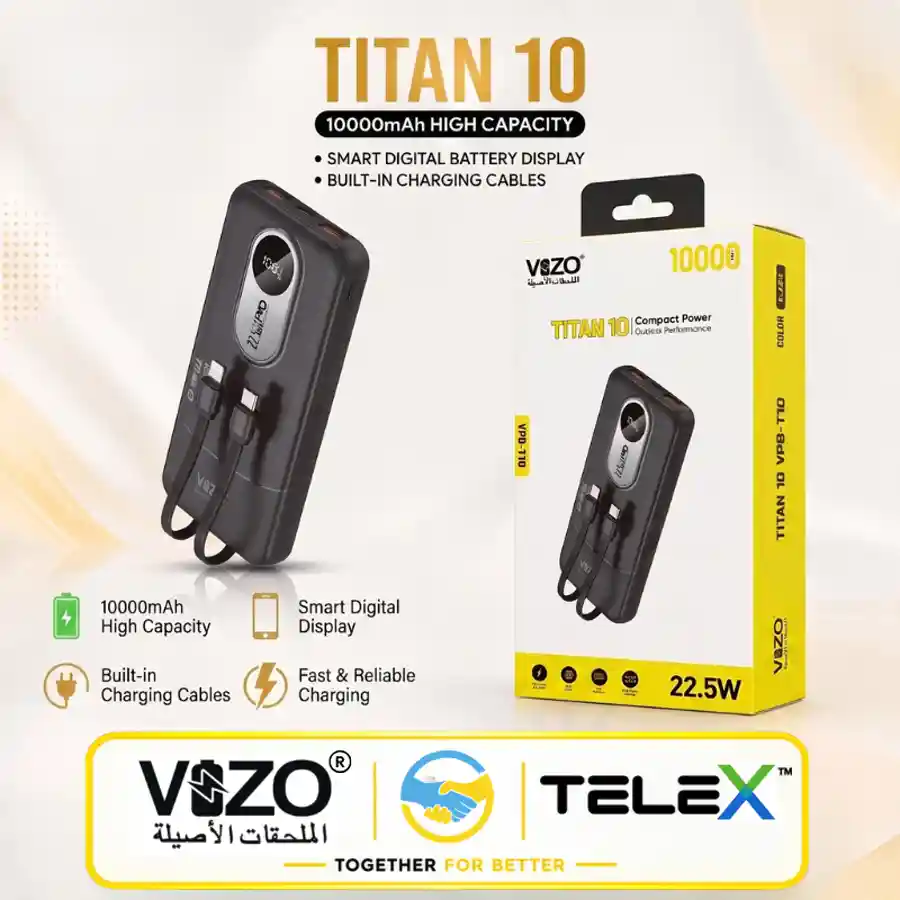 Vizo VPB-T10 Titan 10 10000mAh 22.5W Fast Charging Power Bank With Built-In Cables