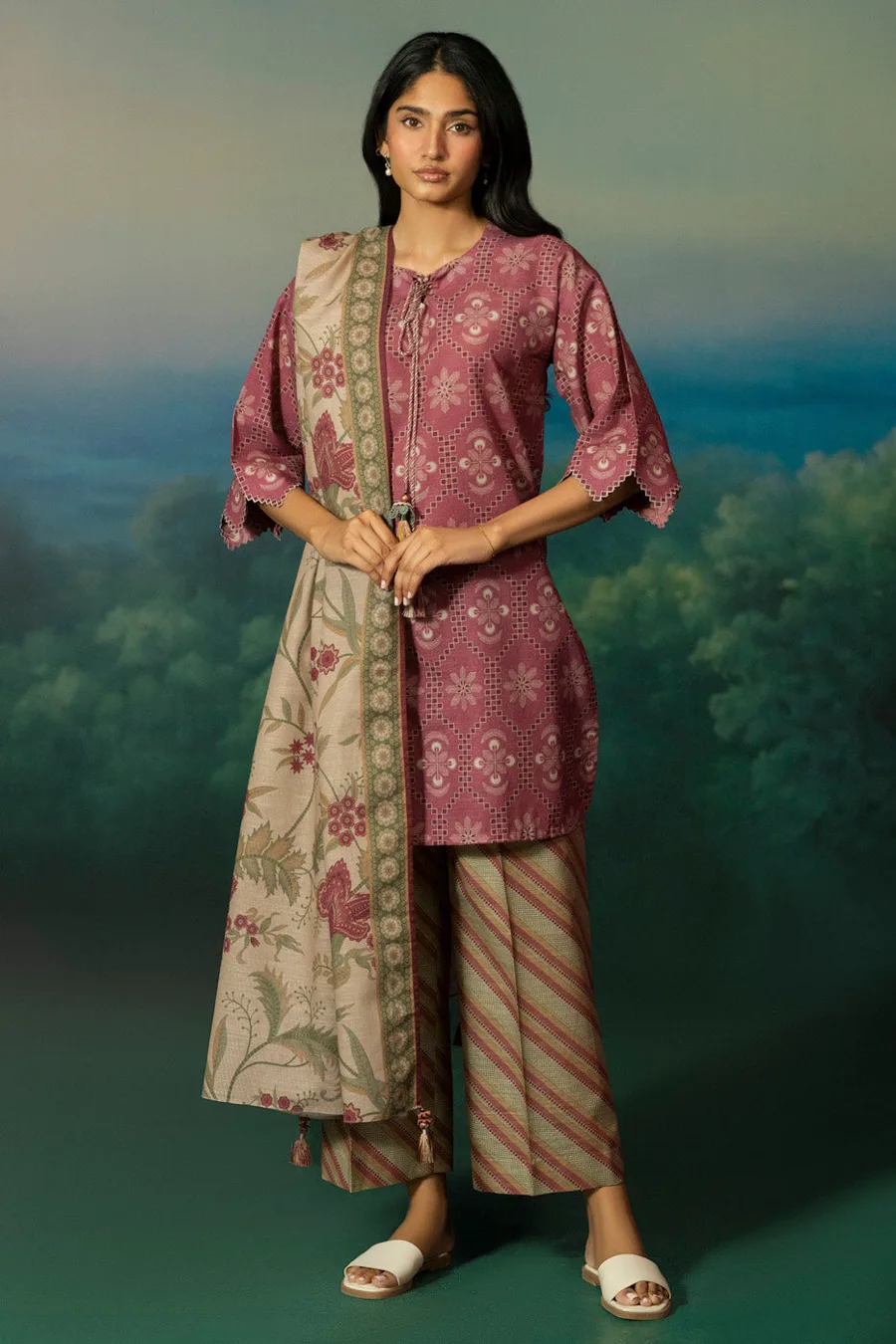 Alkaram — Rts Shirt Trouser Dupatta Ec552 3P26A Pink