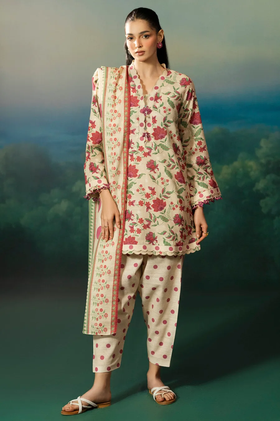 Alkaram — Rts Shirt Trouser Dupatta Ec555 3P26B Beige