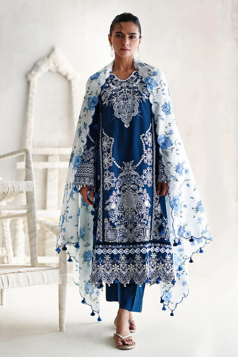 Gul Ahmed — 3 Piece Embroidered Lawn Suit with Printed Tussar Silk Dupatta and Embroidered Borders