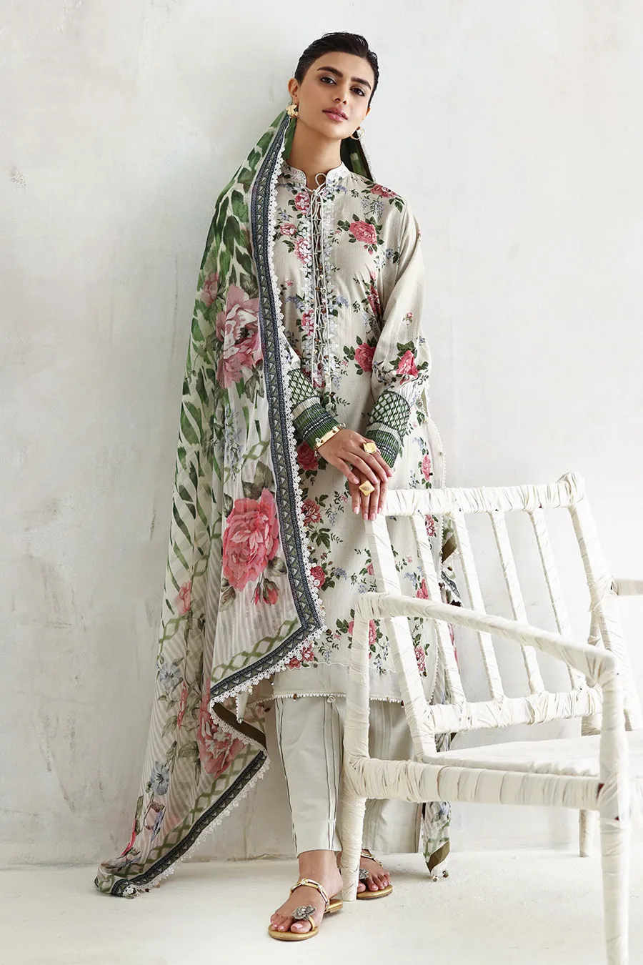 Gul Ahmed — 3 Piece Embroidered Printed Lawn Suit with Printed Chiffon Dupatta