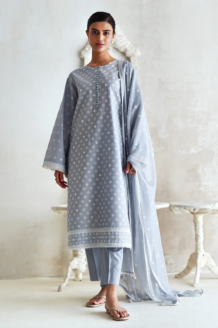 Gul Ahmed — 3 Piece Embroidered Lawn Suit with Embroidered Chiffon Dupatta