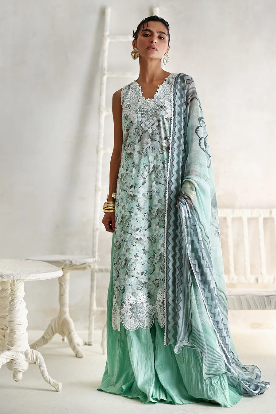 Gul Ahmed — 3 Piece Printed Lawn Suit with Printed Chiffon Dupatta and Embroidered Details